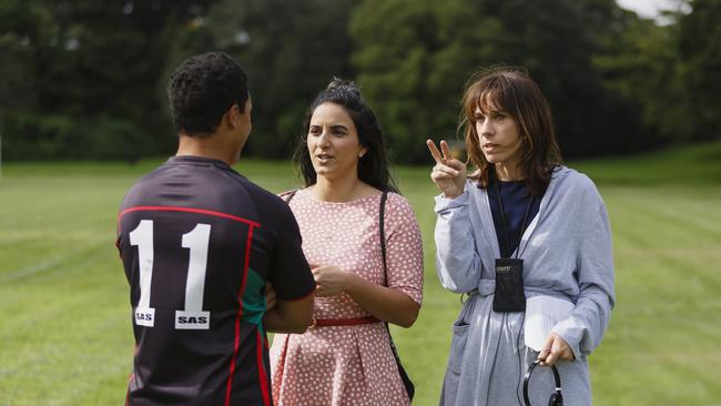 L-R: James Rolleston (as Jordan) Madeleine Sami (as Mel) and Jackie van Beek (as Jen) in a scene from NZ film The Breaker Upperers Picture: Madman