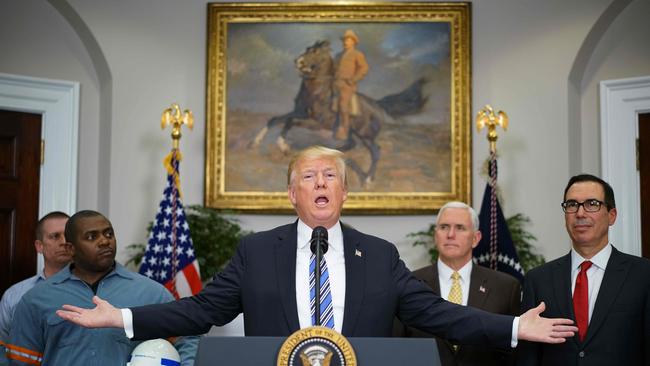 US President Donald Trump speaks before signing Section 232 proclamations on steel and aluminium imports. Photo: AFP