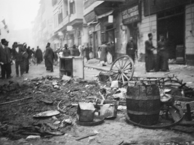 Remains of a fire, possibly after the riots. (Picture: Australian War Memorial)