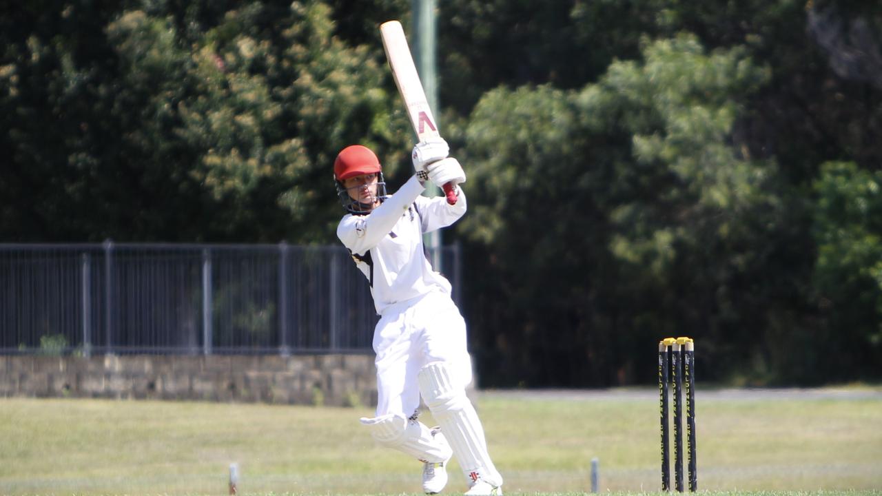 Caloundra cricketer Aiden Broomfield in action.