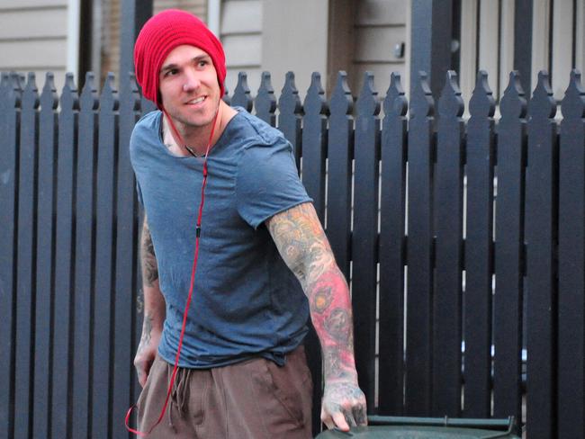 Collingwood's Dane Swan outside his home after being suspended by the club for a fortnight for being out late past the club curfew drinking.