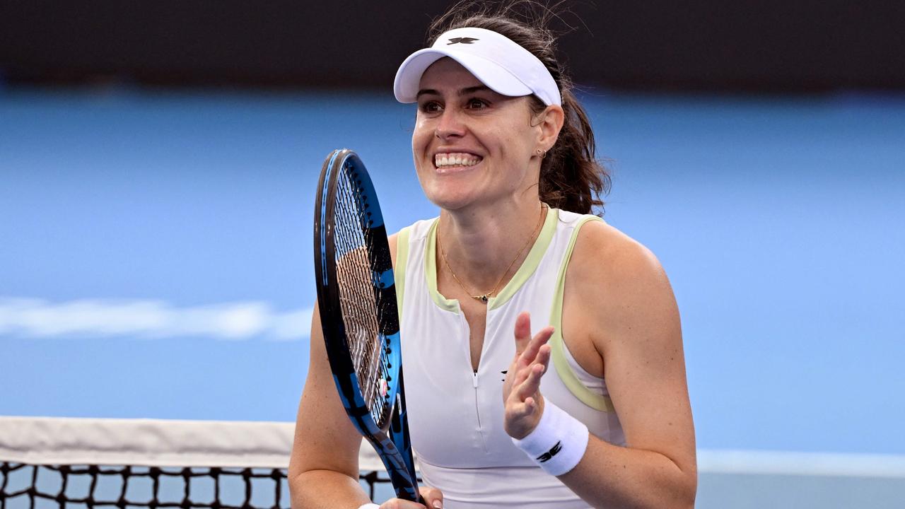 Kimberly Birrell of Australia celebrates after winning her women's singles match against Anastasia Potapova of Russia at the Brisbane International tennis tournament in Brisbane on January 2, 2025. (Photo by William WEST / AFP)