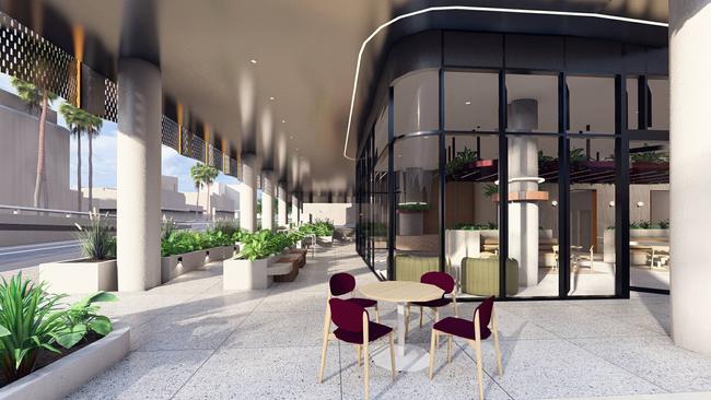 Artist impression of the lobby and cafe area for the proposed 33-storey student accommodation tower for Trinity Church on North Tce. Picture: Brown Falconer