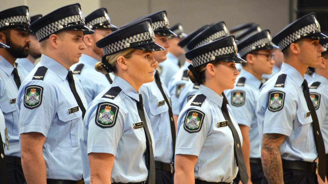 The Queensland Police Service inducted a record-breaking 56 new frontline officers into the Townsville Police Academy today, the highest graduating number of officers at the Academy in 13 years. Picture: Natasha Emeck