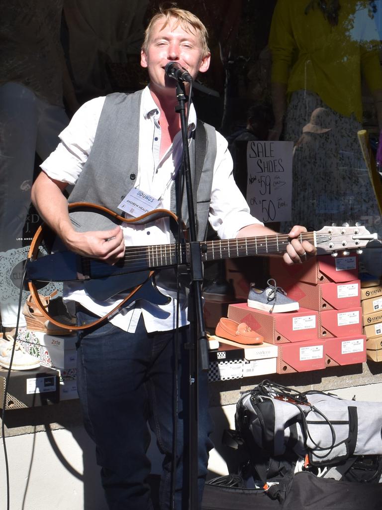 Buskers fill the sidewalks along the Noosa River at the 2021 Noosa Come Together Festival.