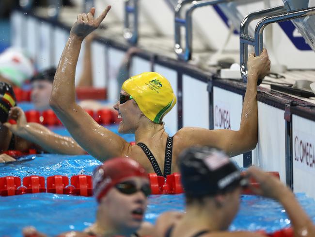 Ellie Cole celebrates winning gold in the 100m backstroke in Rio. Picture: Buda Mendes/Getty Images