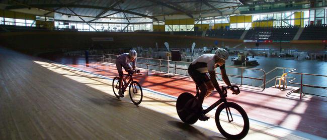 World cycling champion Geoff Stoker training at the Dunc Gray Velodrome. Picture: Phil Rogers