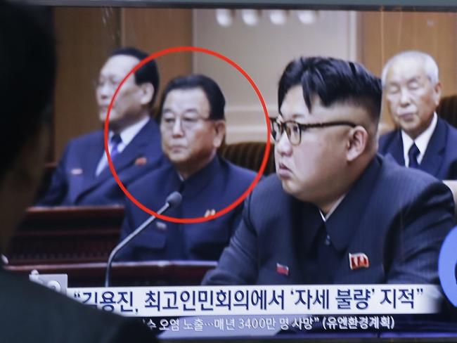 Kim Yong Jin, second from left, a vice premier on education affairs in North Korea’s cabinet pictured with North Korean leader Kim Jong-un. Picture: Ahn Young-joon