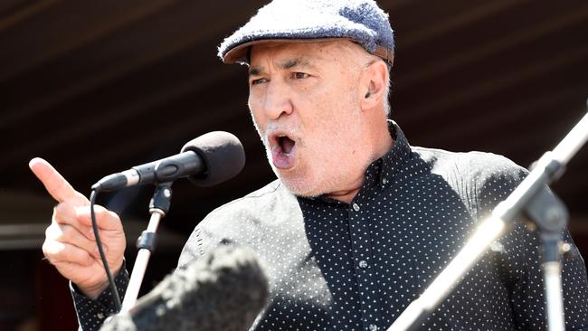 Phil Cleary addressing the crowd at a Save the Queen Victoria Market rally. Picture: Nicole Garmston