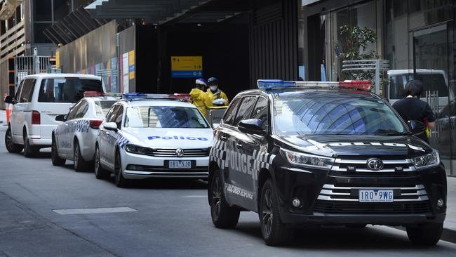 The police presence outside Brady Hotel. Picture: Tony Gough