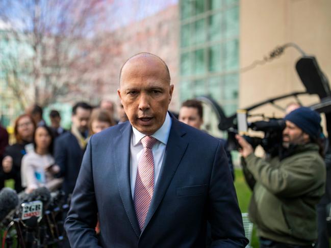 Mr Dutton faces the media at a press conference in Canberra on Tuesday. Picture: AFP