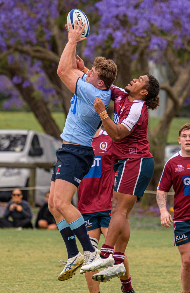 Samu Tuisau (right). Super Rugby Under-19s action between the Reds and Waratahs. Picture courtesy of James Auclair.