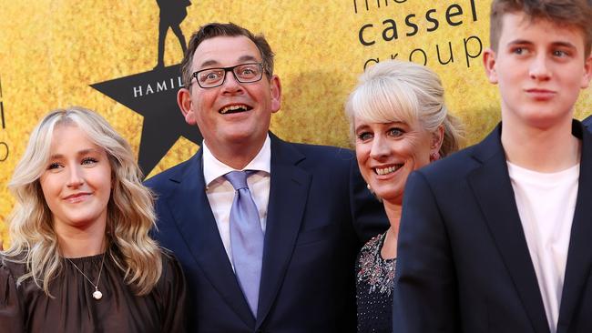 Premier Daniel Andrews and his family at the premiere of Hamilton last Thursday. Picture: Mark Stewart