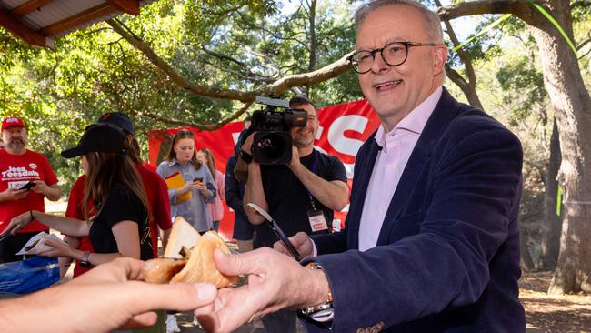 Australian Prime Minister Anthony Albanese on the campaign trail in Punchbowl. Picture: Jason Edwards / NewsWire