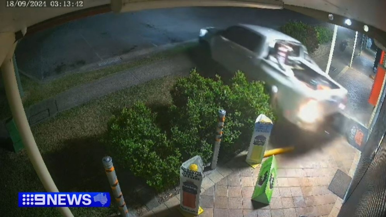 A ute is used to smash into a tobacco store in Ormeau on September 18. Picture: Nine News Gold Coast.