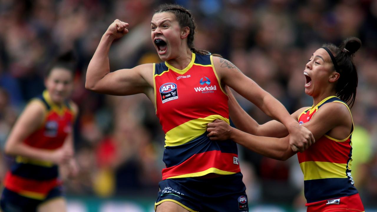 Anne Hatchard, seen here in the 2019 AFLW Grand Final, set the league’s disposals record in Round 1, 2020. (AAP Image/Kelly Barnes)