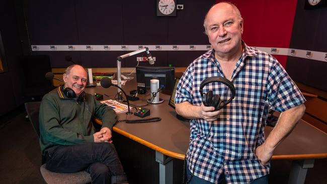 Burns (left) is starting his final week as the cohost of the Ross and John Breakfast Show on Monday. Picture: Jason Edwards