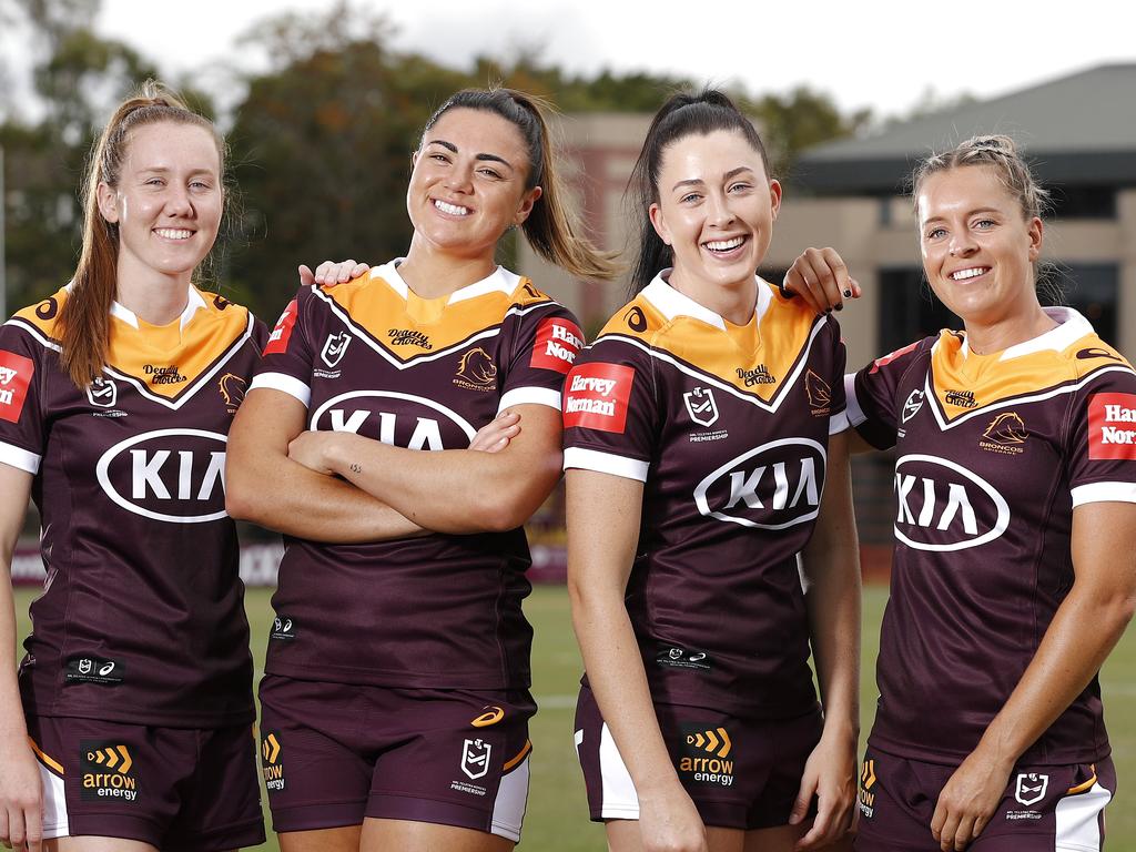 Tamika Upton (L) Millie Boyle (next to Upton) have signed with the Knights. Picture: Josh Woning