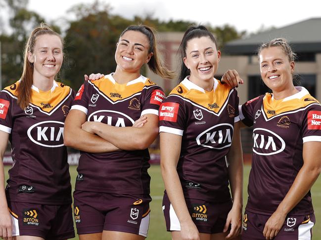 Tamika Upton (L) Millie Boyle (next to Upton) have signed with the Knights. Picture: Josh Woning