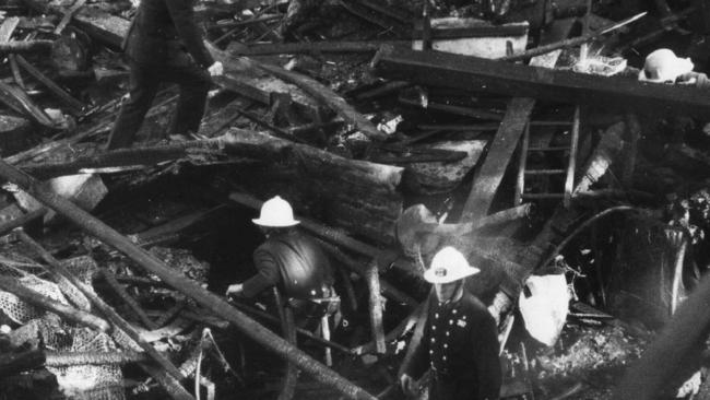 Firefighters at the fire at Luna Park which killed seven people in the ghost train in 1979.