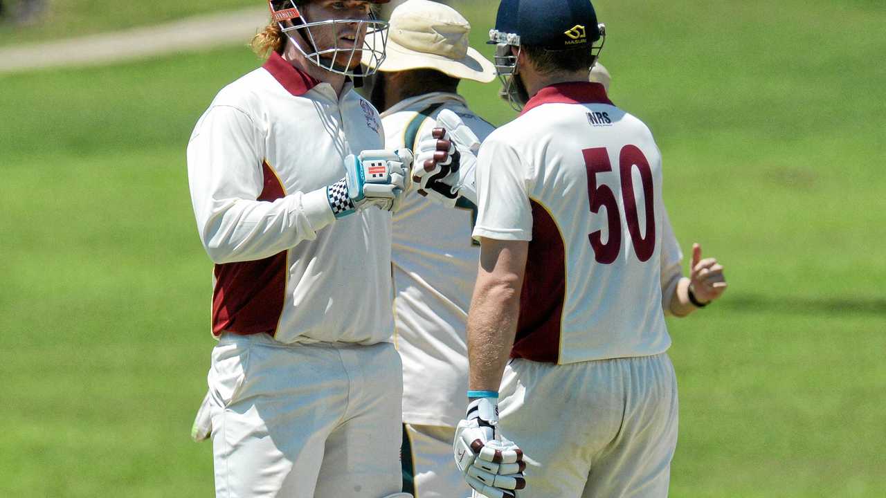 GREAT WORK: Centrals batsmen Sam Joseph and Adam O&#39;Sullivan encourage each other during a recent Harding-Madsen Shield match. Centrals and Laidley qualified for next month&#39;s semi-finals. Picture: Rob Williams