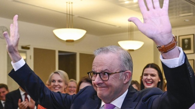 Prime Minister Anthony Albanese, greeted by cheers and applause as he entered the Labor Party room last Friday. Picture: NewsWire / Martin Ollman