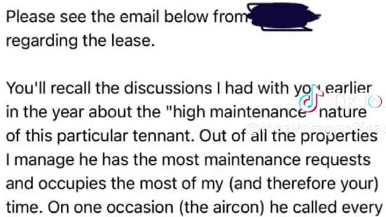 The real estate agent labelled the renter ‘high maintenance’. Picture: Facebook/ Don't Rent Me