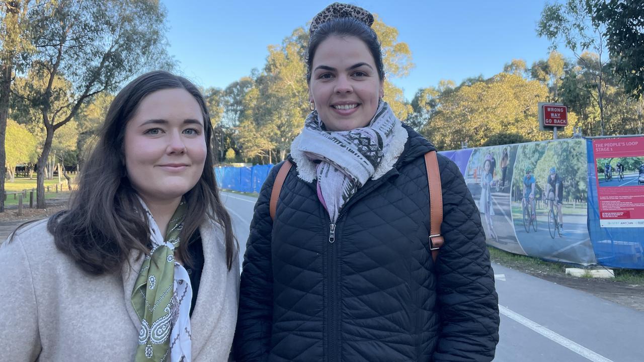 North Parramatta residents and workmates Genevieve Stewart and Leisa Dornan disagree with paid parking at Parramatta Park.