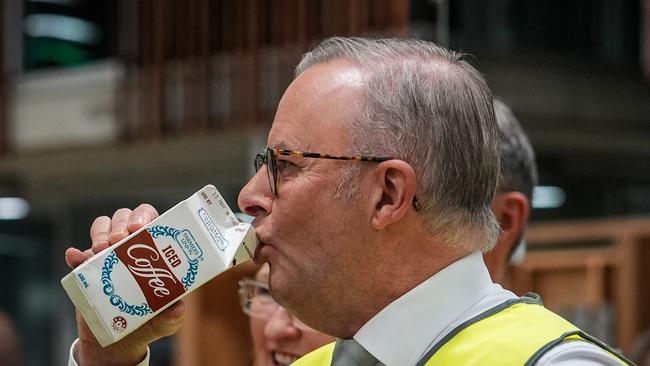 The PM channelling his inner tradie. Picture: Asanka Ratnayake/Getty Images