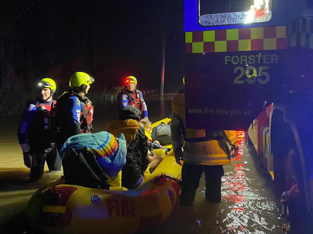 A family was rescued from waters at Tuncurry caravan park in the early hours of Monday 22 March 2021. Picture: Fire and Rescue NSW