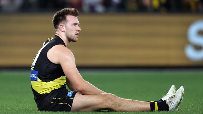 Noah Balta’s Richmond side would likely need to win every game from here to make the finals cut after Friday night’s draw with Fremantle. Picture: Mark Stewart