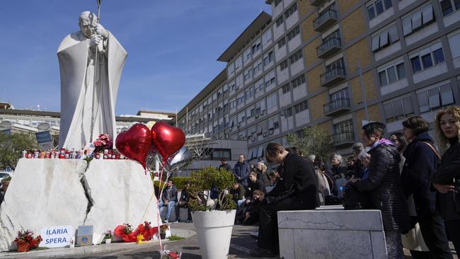 A statue of John Paul II outside the Gemelli hospital. Picture: AP