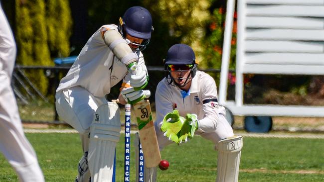 West Torrens opener Bailey Capel in action on his way to 199 against Sturt last Saturday at Price Memorial Oval. Picture: Brenton Edwards