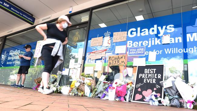 Supporters littered the Premier’s office with flowers and cards after her resignation. Picture: NCA NewsWire/ Flavio Brancaleones