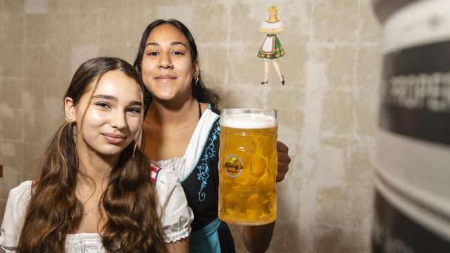 The Brewhouse staff Eva Biernoff (left) and Yvette Aliakbari at Oktoberfest, Saturday, October 22, 2022. Picture: Kevin Farmer