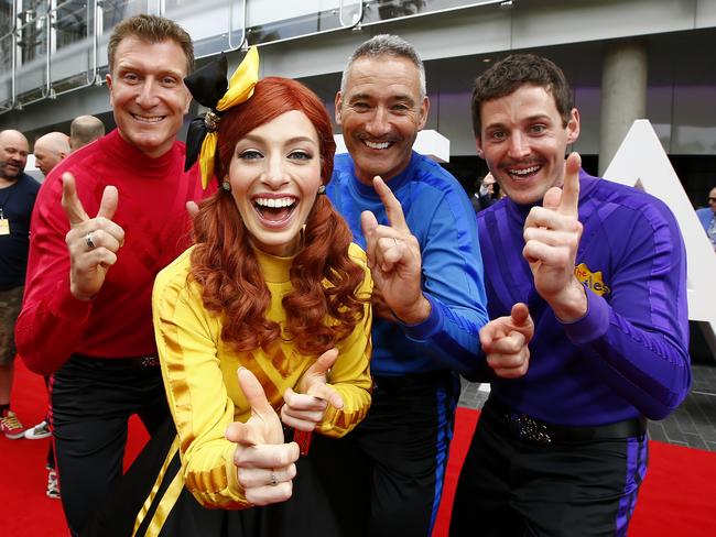 The Wiggles arrive on the red carpet.