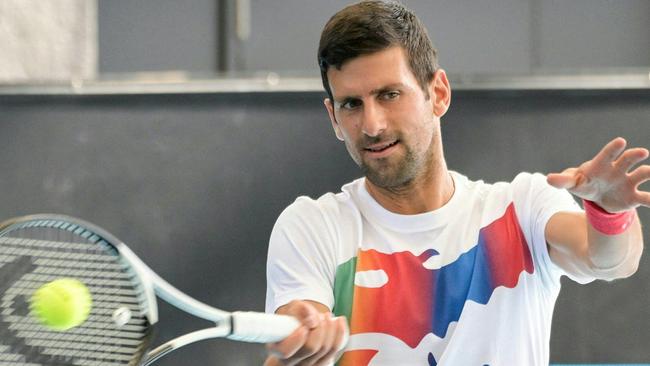 Novak Djokovic attends a practice session in Adelaide. Picture: AFP