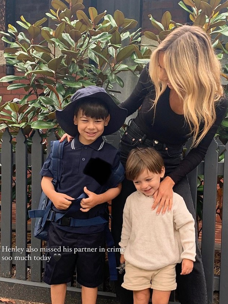Nadia shared this snap on Monday with her son Aston on his first day of school. Picture: Instagram/NadiaBartel