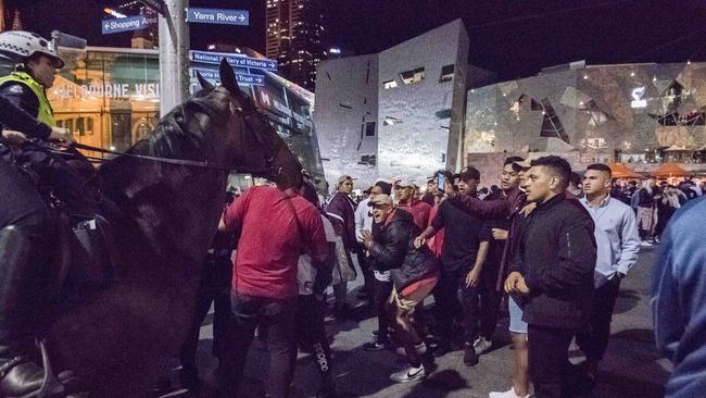 Mounted police at Federation Square. Picture: Jason Edwards