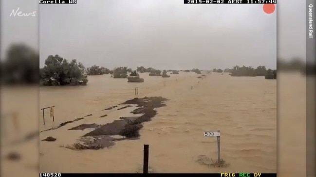 Floodwaters engulf train tacks in incredible time-lapse