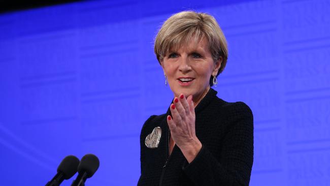 Foreign Affairs Minister Julie Bishop addressing the National Press Club in Canberra.