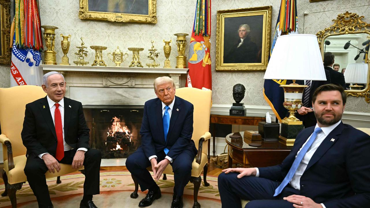 US President Donald Trump and US Vice President JD Vance with Israel's Prime Minister Benjamin Netanyahu in the Oval Office of the White House in Washington, DC. Picture: AFP