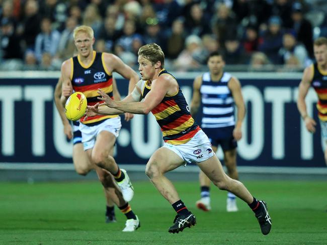 2019 AFL Football Round 15 - Geelong V Adelaide at GMHBA Stadium, Geelong. Adelaide Crow Rory Sloane in action. Picture: Mark Stewart