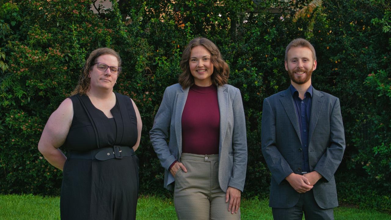 Emilie Flynn (centre) with fellow Greens candidates Maddie Slater and Joey Nicita. Picture: Supplied.