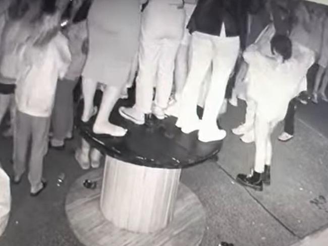 Schoolies caused thousands in damage when they held a rave on top of a storage unit in Phillip Island which caved in and trapped four people inside. Picture: CCTV