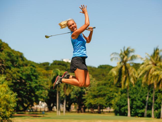 Lisa Stenlund is stoked the Chief Minister is easing restrictions and can’t wait to get a round in at Gardens Park Golf Links. Picture: Glenn Campbell