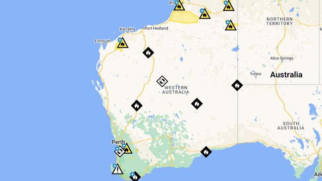 There are more than 10 fires burning across the state of Western Australia on Wednesday. Picture: Emergency WA