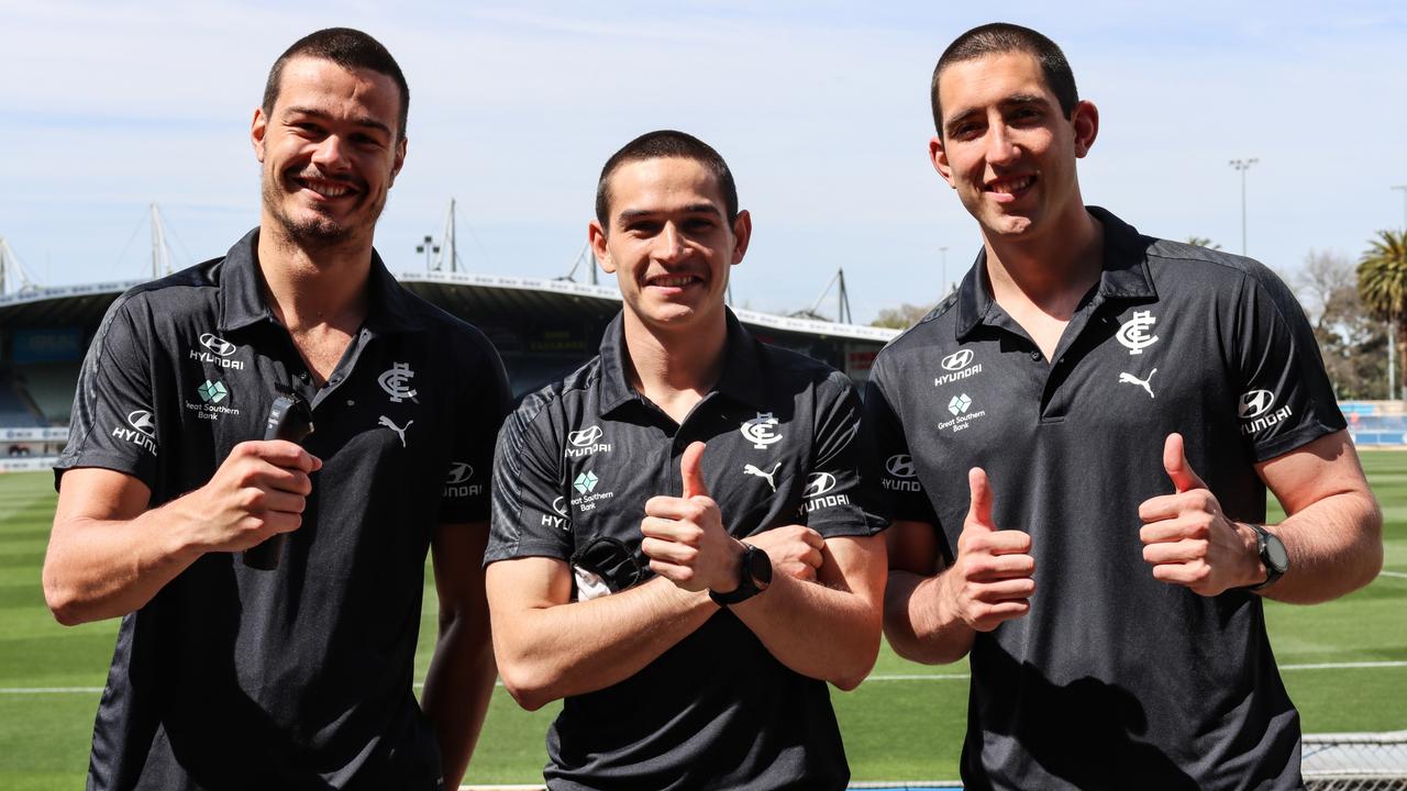 Carlton trio Jack Silvagni, Zac Fisher and Jacob Weitering shaved their heads in October as a show of support for teammate Sam Docherty.