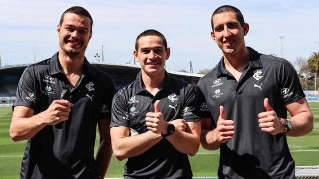 Carlton trio Jack Silvagni, Zac Fisher and Jacob Weitering shaved their heads in October as a show of support for teammate Sam Docherty.