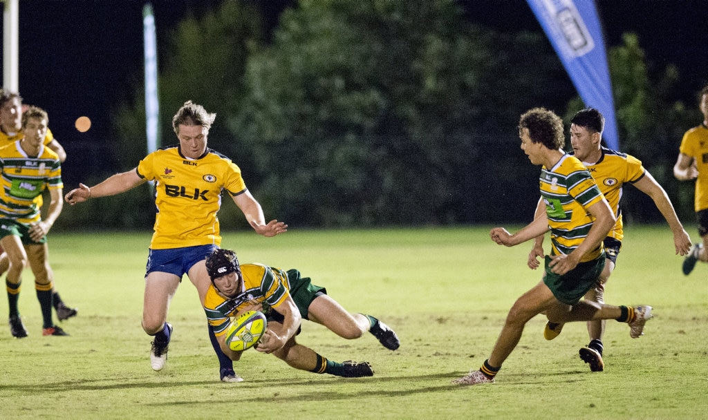 Angus Campbell, Brahmans and Todd Daniels, Darling Downs. Rugby Union, Cattleman's Cup, Darling Downs vs Central Qld Brahmans. Saturday, 3rd Mar, 2018. Picture: Nev Madsen